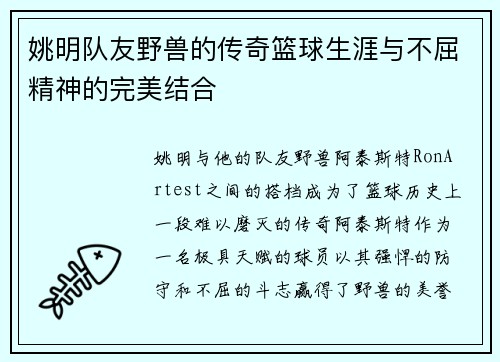 姚明队友野兽的传奇篮球生涯与不屈精神的完美结合